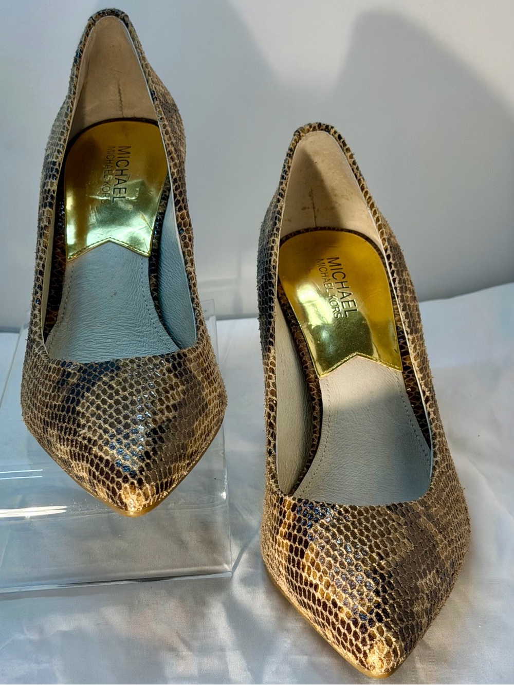 MICHAEL Michael Kors Tan/Brown Snake-Print Pointed Toe Pumps